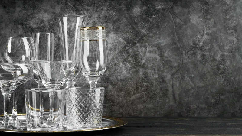 Bicchieri in cristallo e vassoio