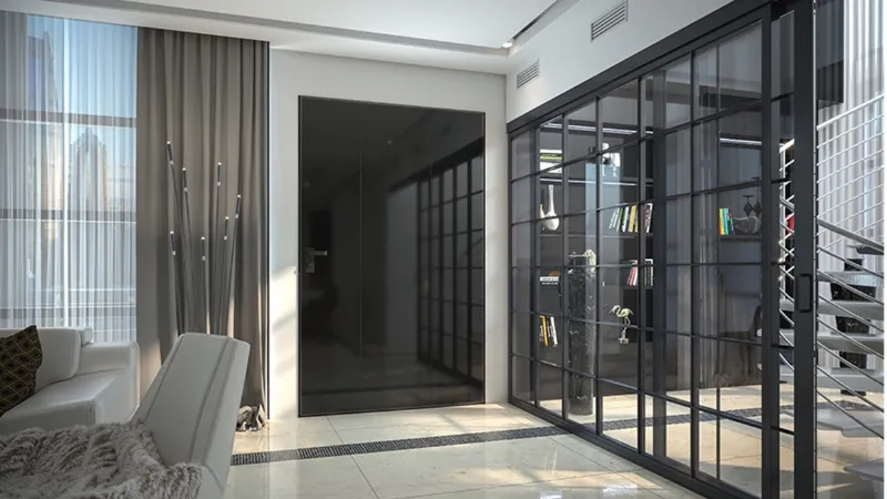 Total black raffinato per la porta blindata con apertura a bilico Di.Big by Di.Bi.