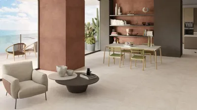 Gres effetto cemento sfumatura Ivory per la collezione District di Ceramiche Keope