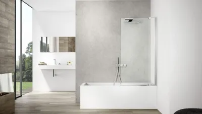 Spessore di 6 mm per il pannello sopravasca in vetro temperato Smart by Disenia